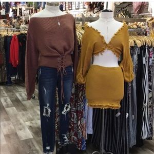 PrettyLittleThing Skirts - Mustard two piece crop sweater and skirt set PrettyLittleThing Skirts - Mustard two piece crop sweater and skirt set